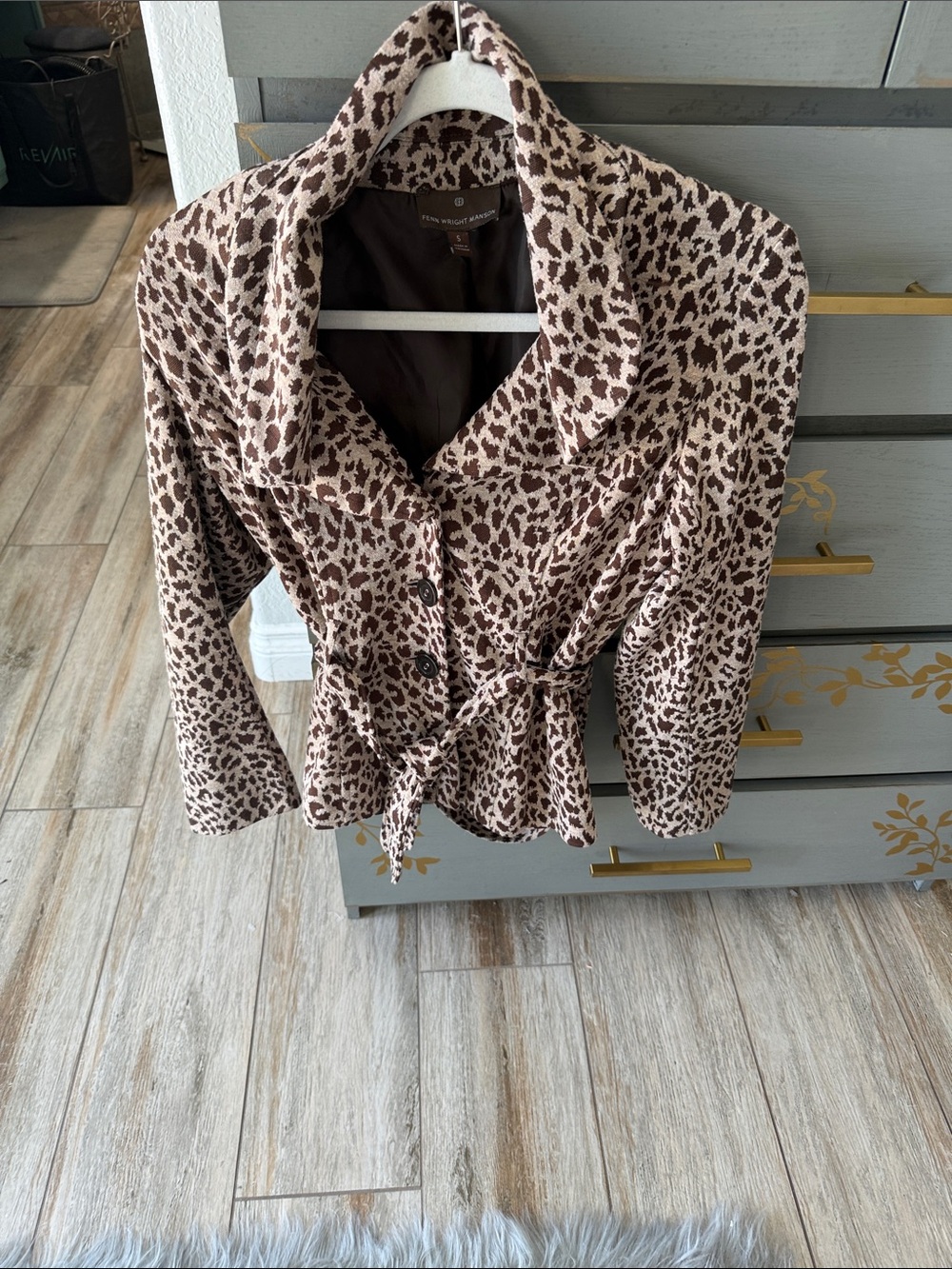 Leopard Print Button-Front Tie-Waist Shirt Jacket - Brown/Beige